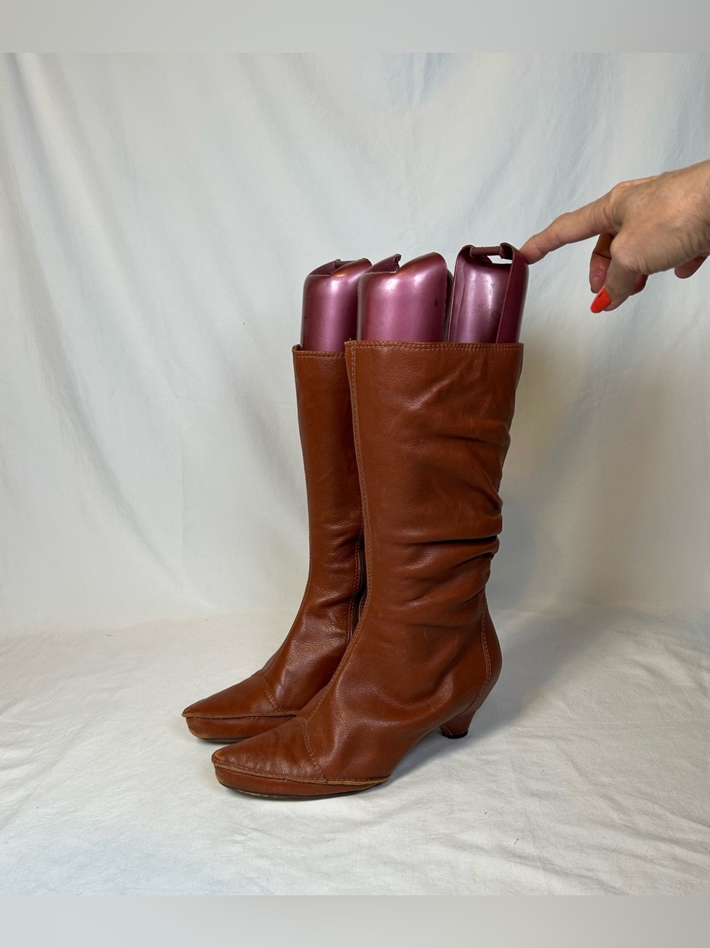 Corso Como Cognac Brown Leather Pointy Toe Mid Calf Zip Slouch Boots~7.5~